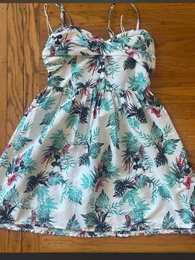 Tropical Print White Sundress with Leaf Pattern